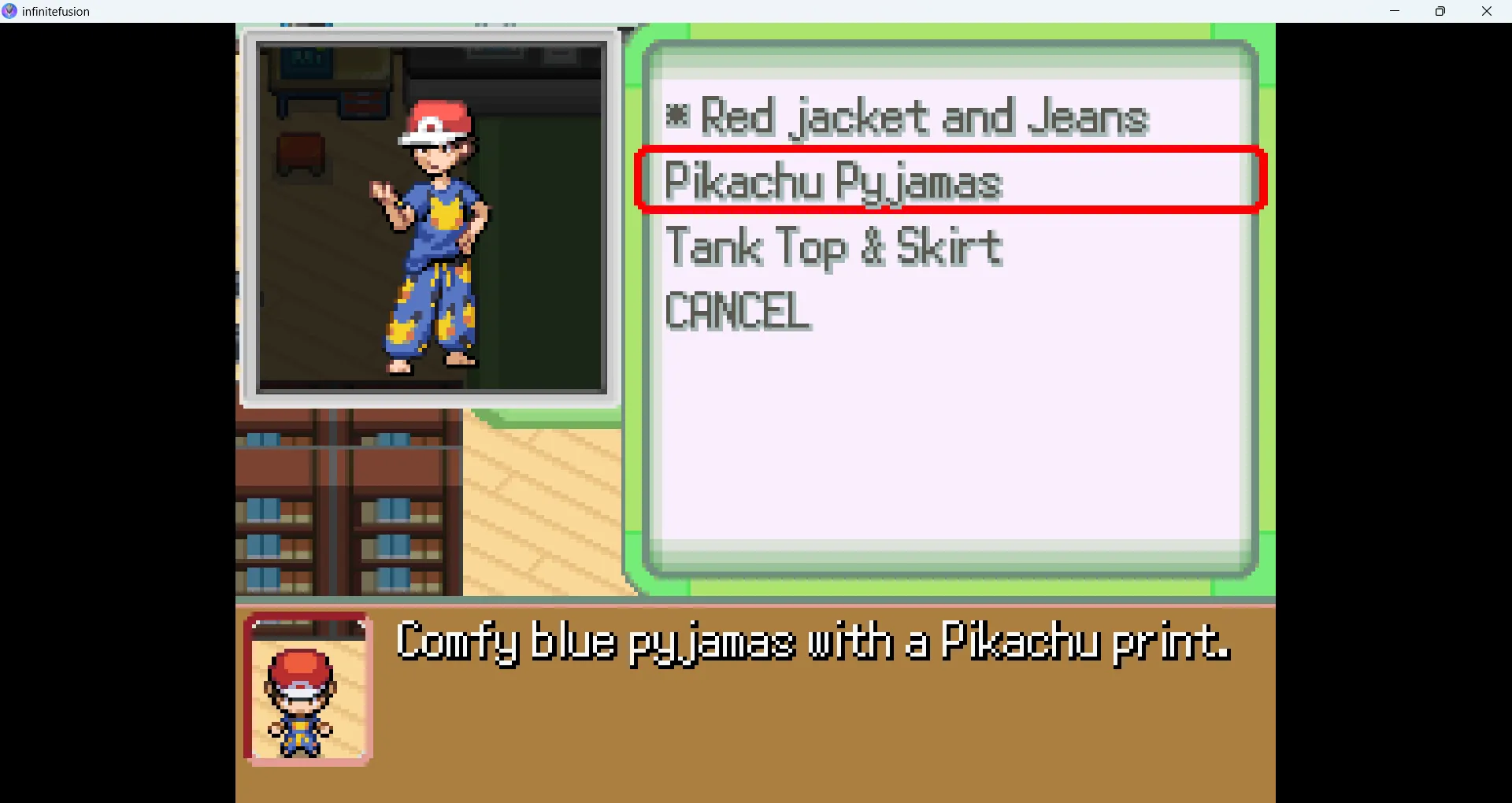 Tùy chọn trang phục và kiểu dáng nhân vật trong Pokémon Infinite Fusion, cho phép cá nhân hóa trải nghiệm chơi game