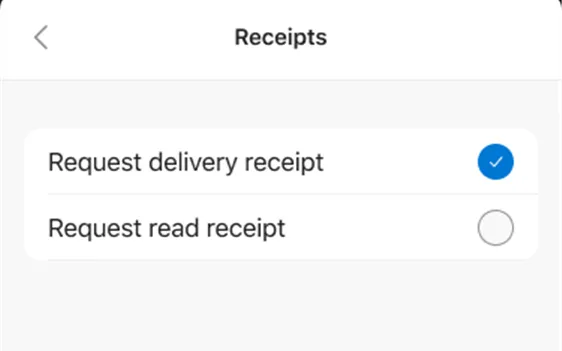 Tùy chọn yêu cầu các loại biên nhận email trong ứng dụng Outlook mobile