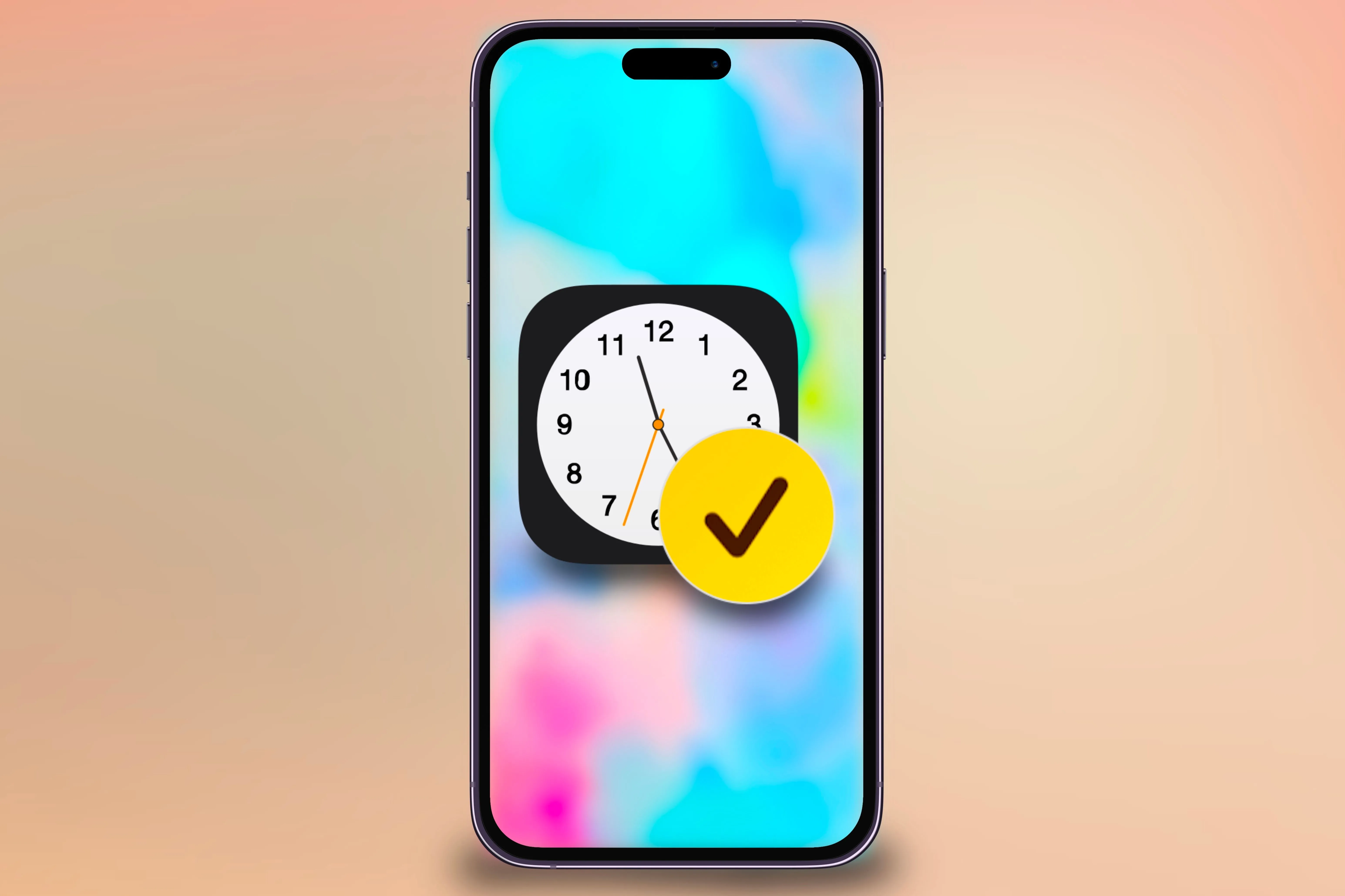 Ứng dụng Đồng hồ và biểu tượng Check In trên iPhone, minh họa tính năng lên lịch tự động.