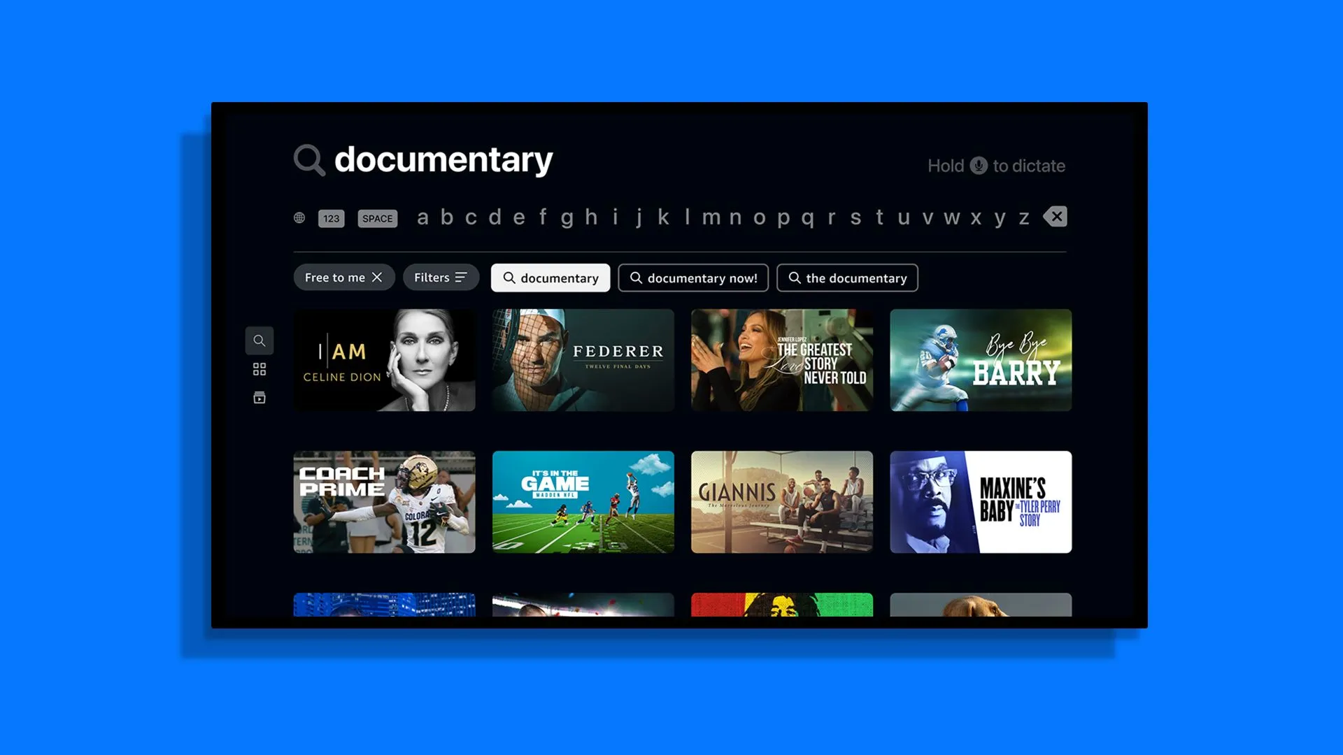 Ứng dụng Prime Video trên Apple TV với giao diện tìm kiếm