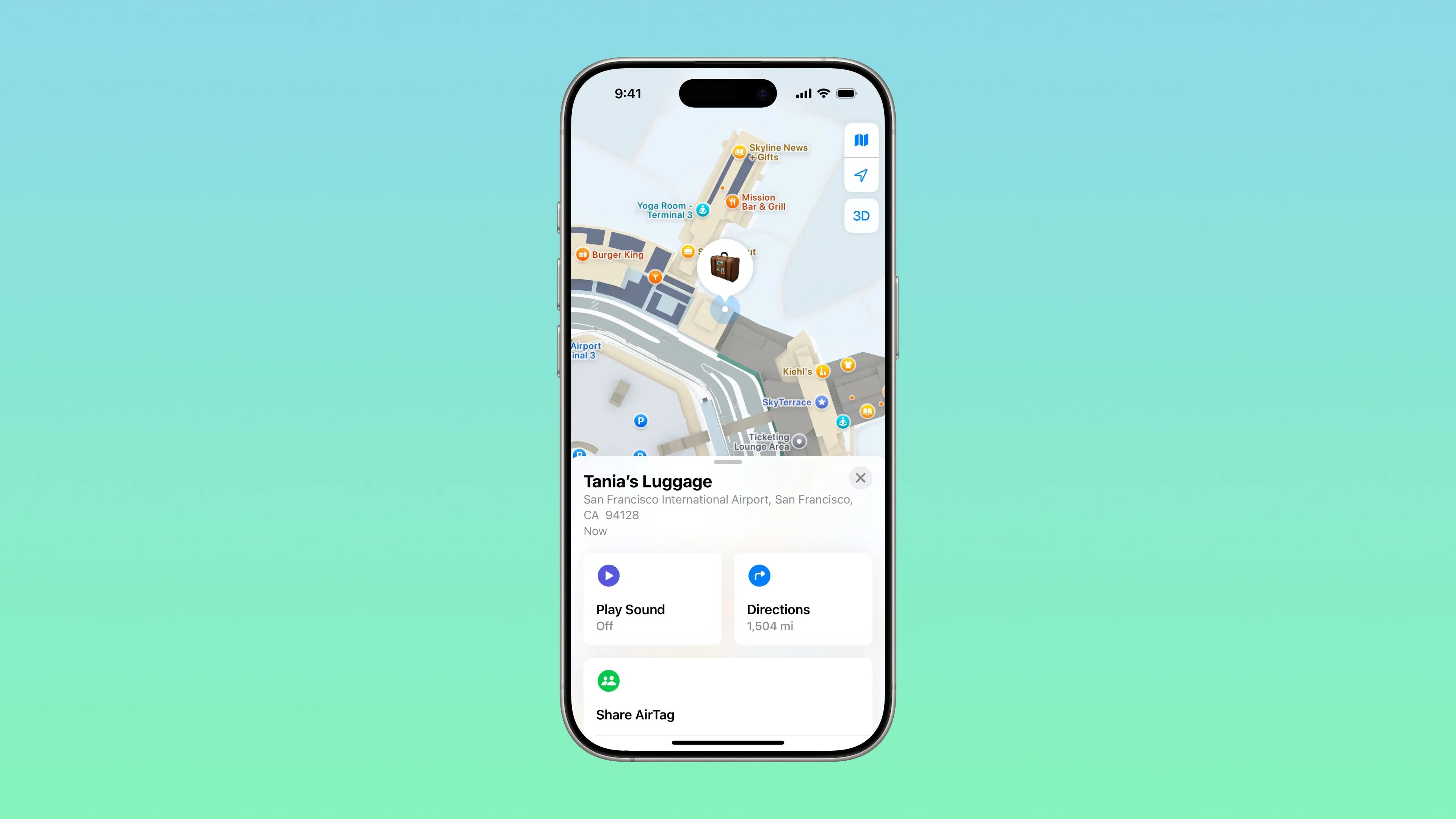 Ứng dụng Tìm trên iPhone hiển thị vị trí của thiết bị bị mất, minh họa khả năng định vị chính xác của chip Ultra-Wideband.