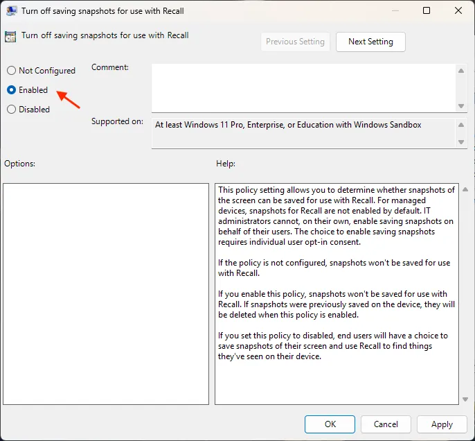 Vô hiệu hóa Windows Recall bằng cách kích hoạt tùy chọn trong Group Policy